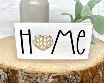 Mini wood sign, small sign, tiered tray decor, Home with heart, shelf decor, small farmhouse sign, gift for home, accent sign