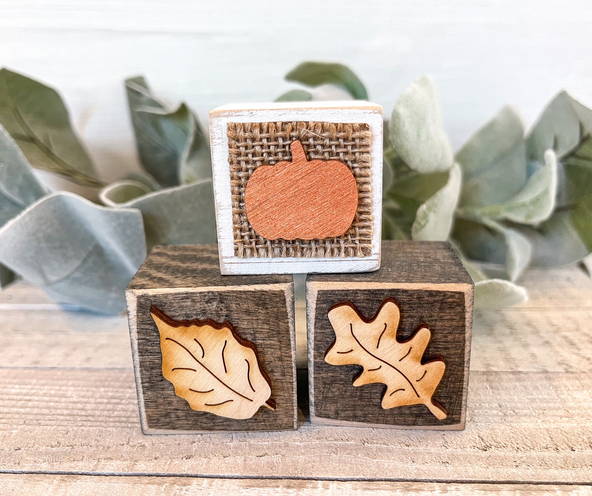 Mini Wood Sign, Fall Blocks Stained, Set of 3 Mini Blocks, 1.5