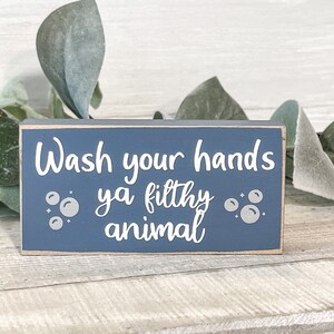 Mini wood sign, Small farmhouse sign, Bathroom Funny sign, shelf sitter, small sign for shelf, Wash Your Hands, Farmhouse decor, tiered tray