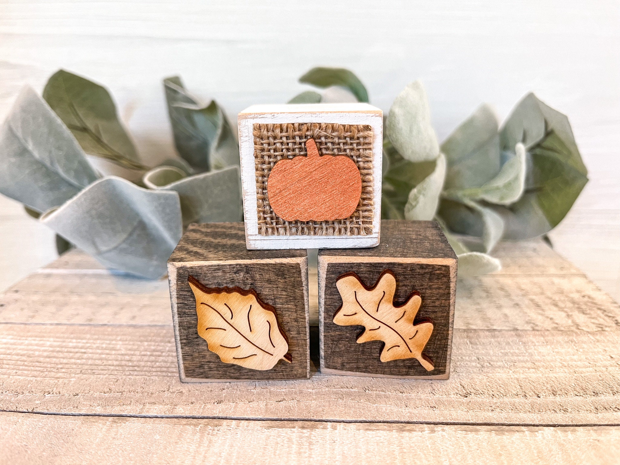 Mini Wood Sign, Fall Blocks Stained, Set of 3 Mini Blocks, 1.5