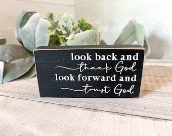 Mini wood sign, Thank God Trust God, mantle decor, small shelf decor, tiered tray, shelf sitter, gift, Christian sign, inspirational sign