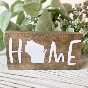 Mini wood sign, mantle decor, shelf sitter, tiered tray decor, farmhouse decor, Home with State, 2x4x1", personalized, gift for new home
