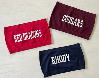 Custom college Bandeau, tailgate top, acceptance gift, any school