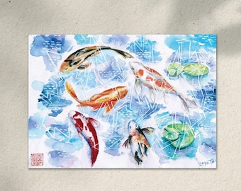 Swimming Koi Fish Art Print | Aesthetic Art Print | Wall Decor | Postcard
