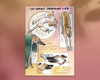 Anxious Greyhound Art Print | Cute Art Print | Wall Decor | Postcard
