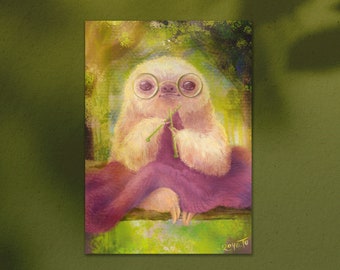 Knitting Sloth Art Print | Cute Art Print | Wall Decor | Postcard