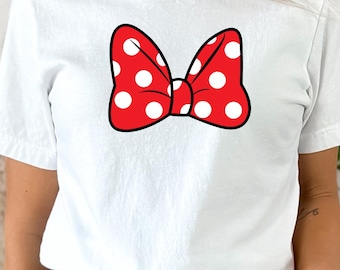 Minnie Mouse Bow Shirt, Polka Dot Disney Tee for Women, Cute Pink Magical Gift, Disneyland Vacation Outfit, Disney Shirt, Minnie Mouse Gift