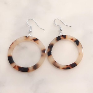 Silver or gold  plated earrings Acetate circle hooped charm, lightweight, modern and on trend
