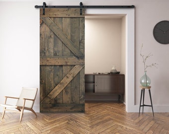 36 in x 84 in K Series DIY Knotty Pine Wood Sliding Barn Door Slab with Hardware Kit