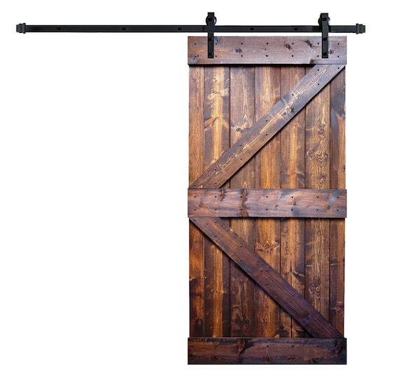 42 in. x 84 in. K-Series Dark Walnut DIY Finished Knotty Pine Wood Sliding Barn Door Slab with Hardware Kit 42 in. x 84 in. K-Series Dark Walnut DIY Finished Knotty Pine Wood Sliding Barn Door Slab with Hardware Kit