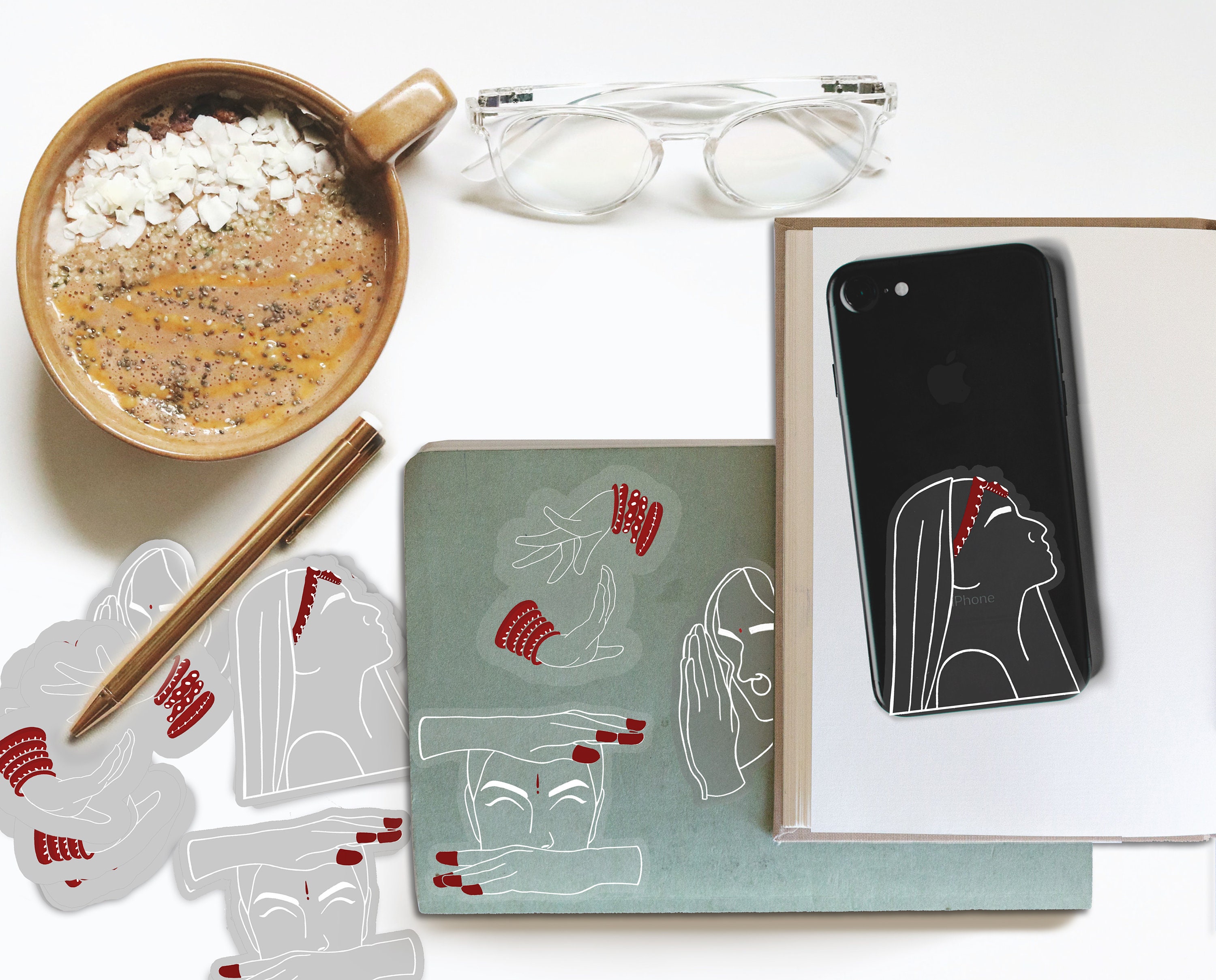 MINIMAL DESI STICKERS Pack of 4 Line Art Stickers Desi Etsy