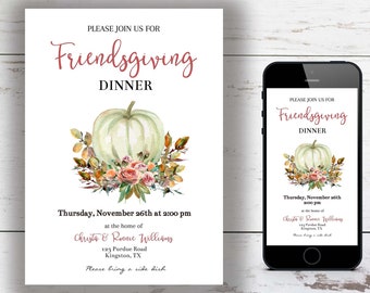 Friendsgiving Dinner Invitation, Friendsgiving Invite, Thanksgiving Invitation, Printable Invite, Editable Digital Invite, FT103