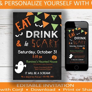 Eat Drink & Be Scary Invitation, Halloween Party Halloween, Halloween Invitation, Printable Invite, Editable Digital Invite, F100