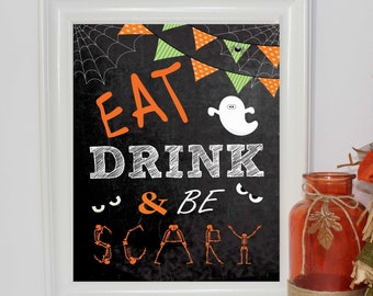 食べて飲んで怖くなろうサイン、黒板ハロウィーンサイン、8x10 ハロウィーンパーティーサイン、パーティーサイン、ハロウィーンサイン、インスタントダウンロードサイン、FH100