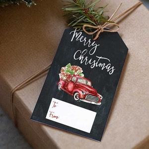Christmas gift tags, holiday gift tags, printable gift tags, instant download gift tags, red truck tags, chalkboard gift tags, CT100