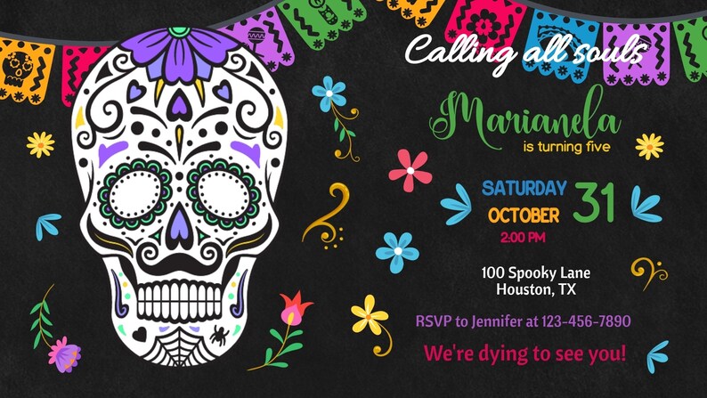 Sugar Skull Birthday Invitation Birthday Party Halloween - Etsy