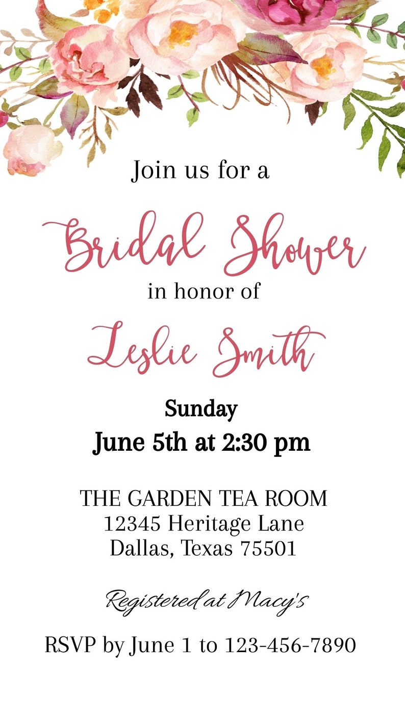 Bohemian Bridal Shower Invitation, Wedding Shower Invitation, Pink