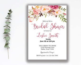 Bohemian Bridal Shower Invitation, Wedding Shower Invitation, Pink Shower Invitation, Rose Bridal Shower, Editable Shower Invite, W101