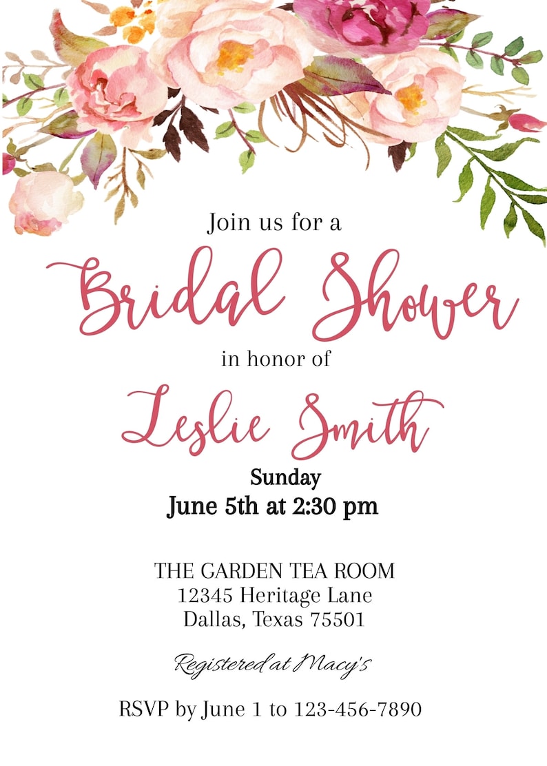 Bohemian Bridal Shower Invitation, Wedding Shower Invitation, Pink