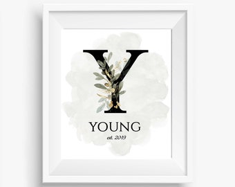 Family Monogram Wall Art Printable, Letter Y, Editable Personalized Christmas Gift, Wedding Gift, Baby Gift, Instant Download, MN100