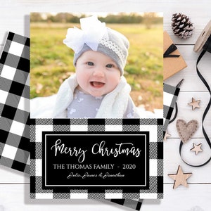 Holiday Photo Card, Christmas Photo Card, Buffalo Plaid Holiday Card, Holiday Post Card, Christmas Family Card, Editable Holiday Card, CH100