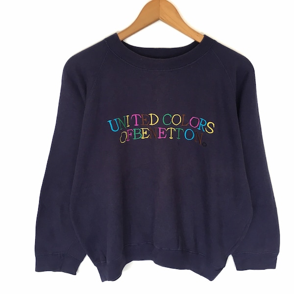 Vintage United Colors Of Benetton Spellout Multicolor Embroidery Pullover Jumper Sweatshirt Nice Design