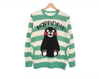 vintage Kumamon Maskot Toy Stripe Stripes Pull Spellout Pullover Sweatshirt Femme