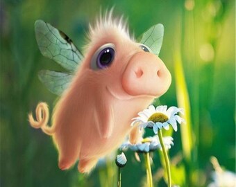 Quaanti 5d DIY Cute Pig Flower Diamond Painting Full Square Rhinestone Cross Stitch Mosaic Round Diamond Embroidery Home Decor A