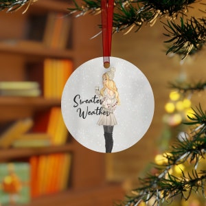 Holiday Ornament “Sweater Weather” Metal Ornaments, hand drawn Holiday Gifts, Christmas Decoration, Xmas decor, gift for her, gift for mom