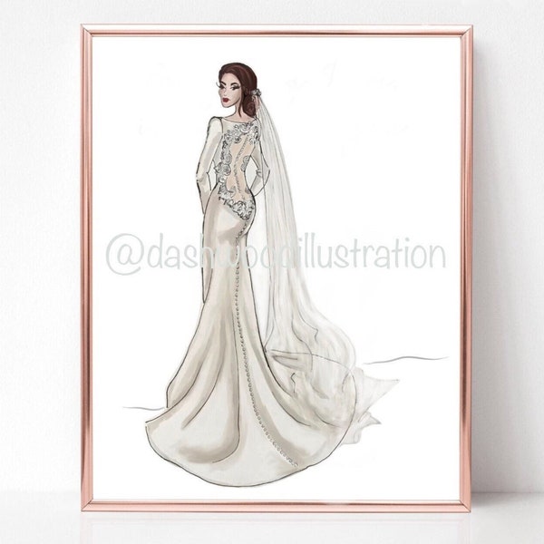 Bella Wedding Gown Fashion Illustration, instant download, Vampire Wedding Dress sketch Digital Art Print, twihard fan art, planner art