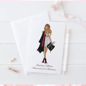de voeux de remise de diplôme, Carte de remise de diplôme personnalisée | carte de remise des diplômes pour elle | Cadeau pour diplômé universitaire, carte de diplômé illustrée à la main