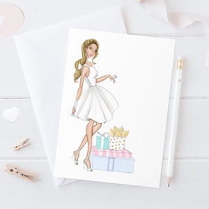 Bridal Shower Greeting Card &quot;The Ring&quot; Printed Shower Greeting Card, Hand Drawn Fashion Illustration Bride-to-be, wedding shower card, bride