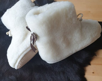 Warm Natural Merino Wool Slippers Boots Cream or Grey