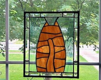 Stained Glass Window Panel - Ginger Tabby Kitty