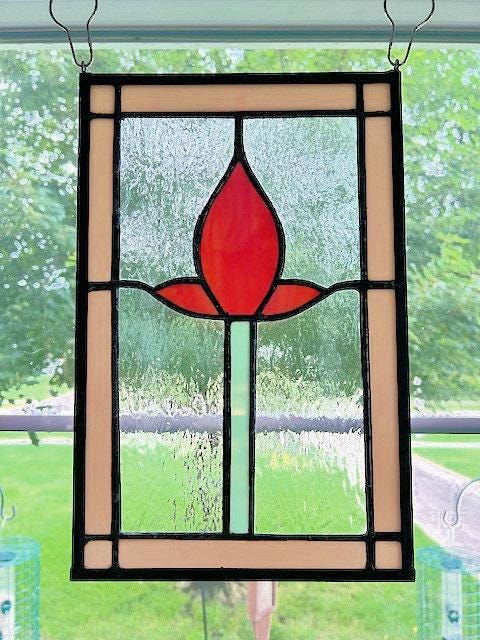 Stained Glass Window Panel - Light Orange Wispy Tulip