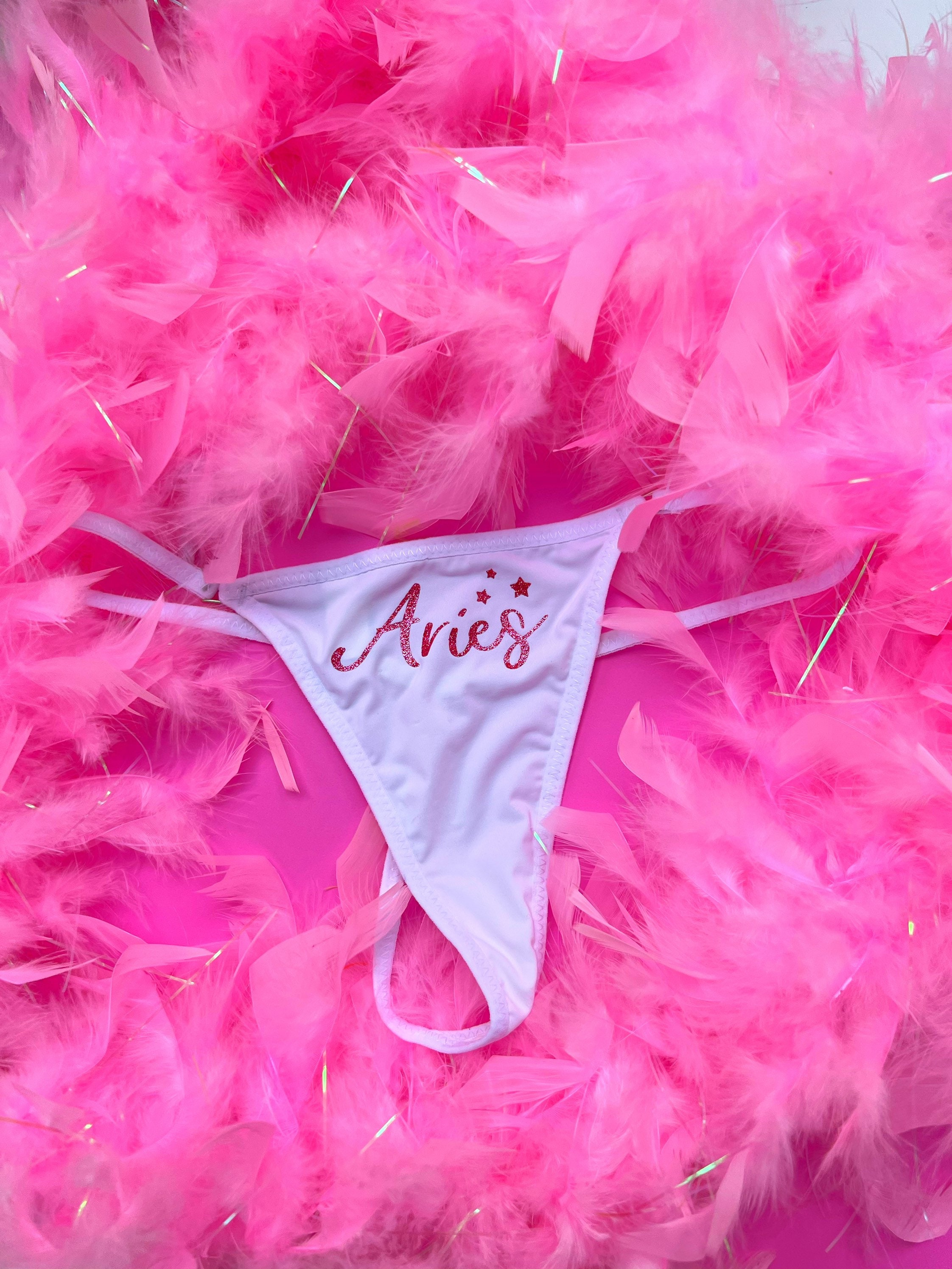 Sparkly Pink Zodiac Thong, Shiny Panties, Zodiac Underwear