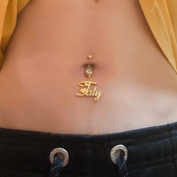 18K Custom Name Belly Ring, Gold Body Jewelry, Belly Piercing Dangle Chain, 2024 Gifts for Her, Trendy Body Piercing Accessories