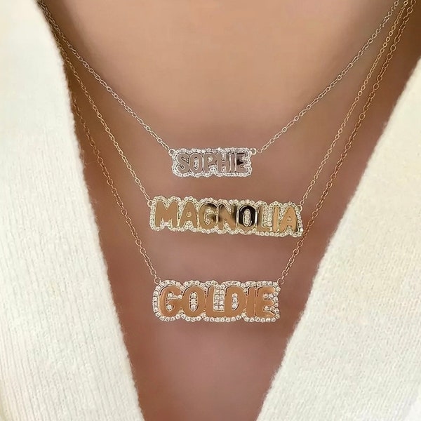 Diamond Name Necklace Etsy