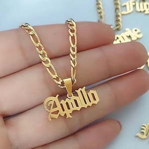 18K Personalized Name Necklace, Unisex Men Women Gifts, Gold Cuban Chain, Figaro Chain, Layered Necklace Set, Custom Gifts, Birthday Gifts