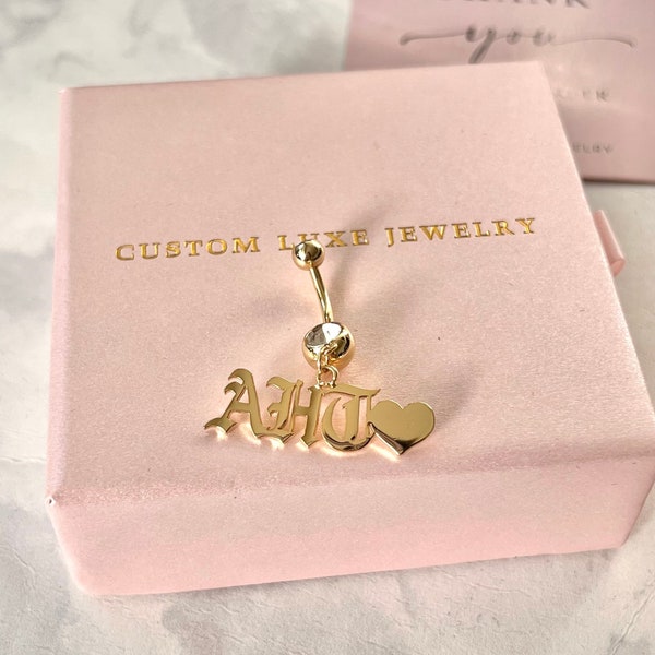 18K Custom Name Belly Ring, Gold Body Jewelry, Belly Piercing Dangle Chain, 2024 Gifts for Her, Trendy Body Piercing Accessories