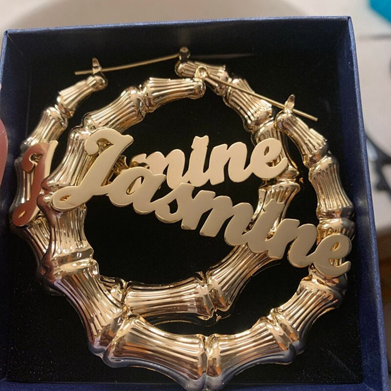 LeCalla - Buy Personalised Silver Click Top Hoop Name Earrings for Teen Women 60 MM