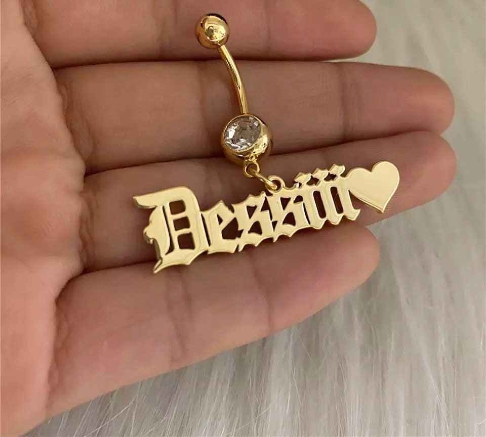 Custom Name Belly Ring 18K Gold Body 