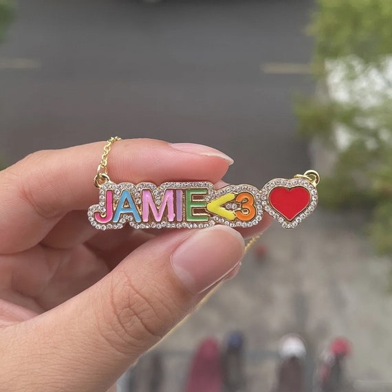18k Enamel Name Necklace, Diamond Gold Choker, Colorful Bubble Nameplate, Personalized Gifts for Girlfriend, Sparking Luxurious Gifts 2026