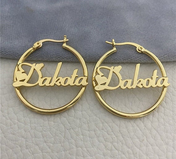 Custom Name Hoop Earrings, 30-100MM Stainless Steel Nameplate