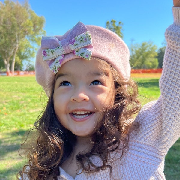 Pink beret for toddlers, French hat for kids, Cute flower bow hat for girls, Toddler French artsy beret, fun toddler winter hat, best seller