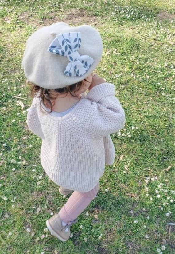 Beige Green Bow Beret for Toddlers, French Hat for Kids 