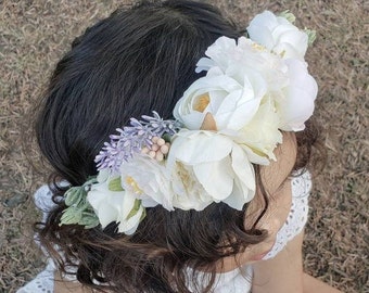 White, Cream, Ivory, Pink flower crown, Boho flower crown for toddlers/adults, 1st birthday flower crown, Smash cake/mommy and me photoshoot