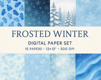 Paquete de papel digital de invierno azul escarchado de 12" x 12"