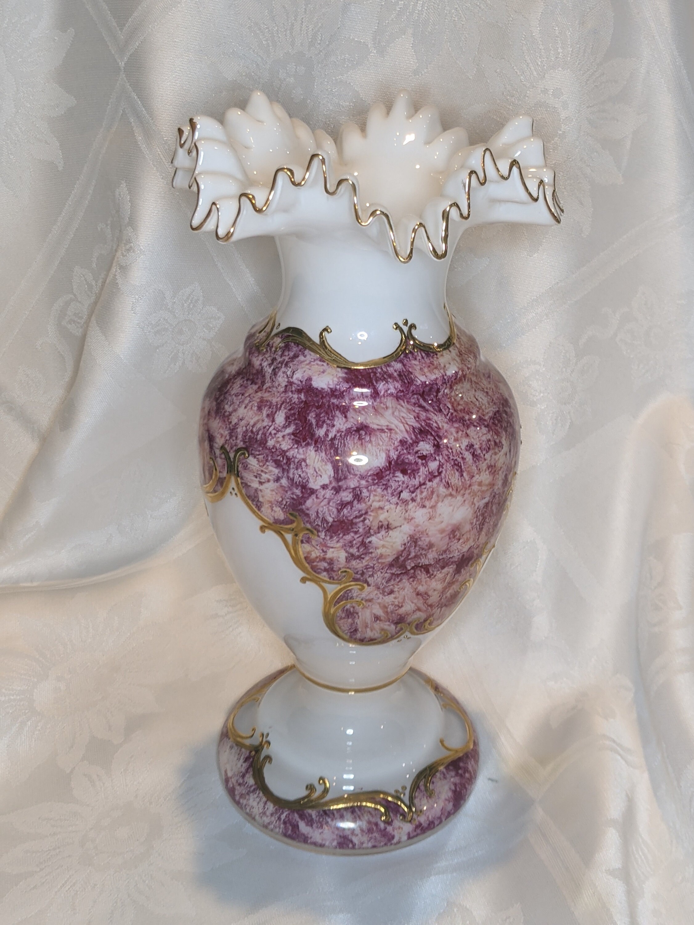 Large Vase with Applied Flowers and Gold Detail, Handmade, Flower Vase