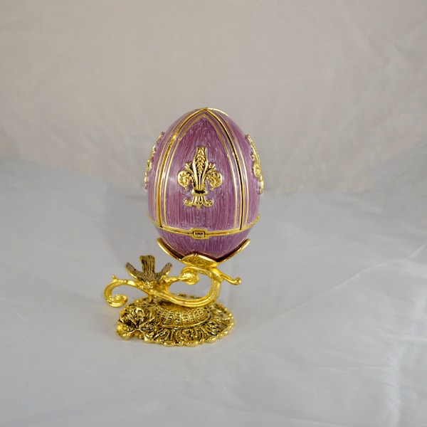 Russian Faberge Egg / Trinket Box, Lilac, Vintage, Swarovski Crystal Accent, Flower, Petals, Replica